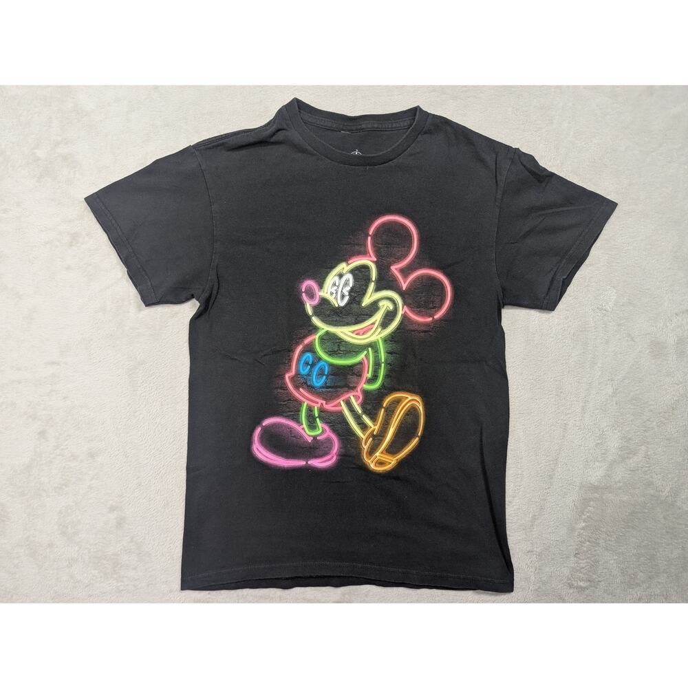 Disney T Shirt Mens SMALL Black Short Sleeve Mickey Mouse Neon Graphic